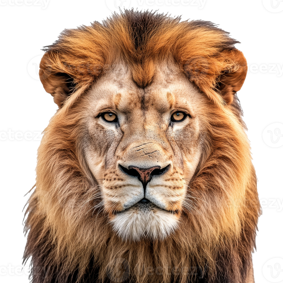 Majestic lion with a full mane on a white backdrop png