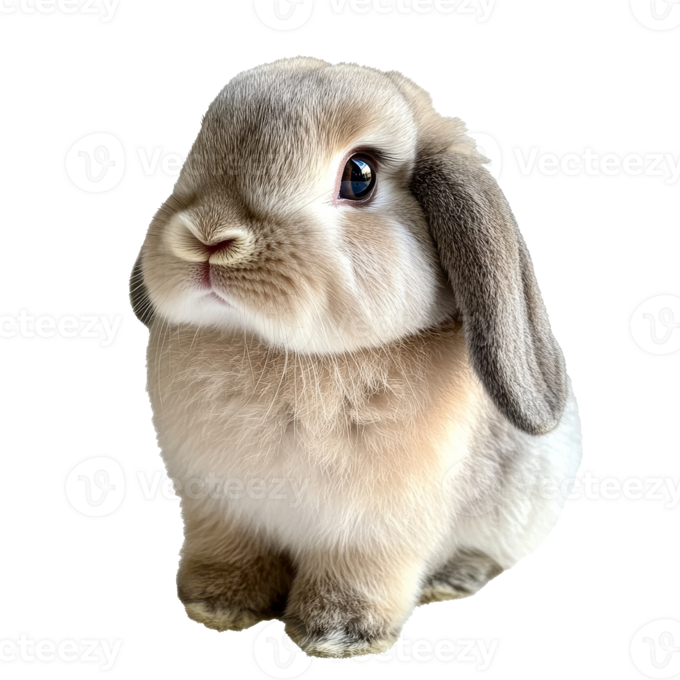 Cute gray and white bunny sitting calmly png