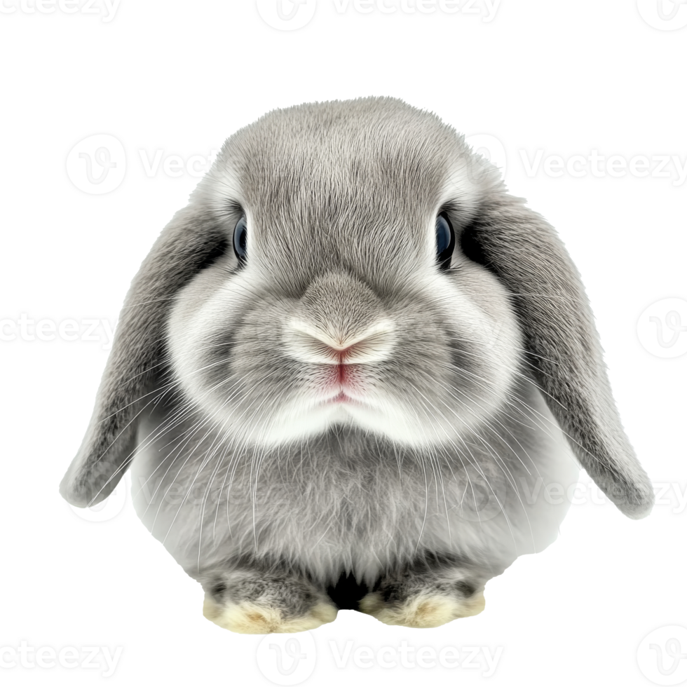 Cute fluffy gray bunny with big expressive eyes png