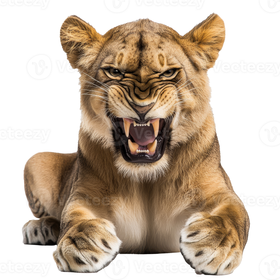 Fierce lioness displaying strength and dominance png