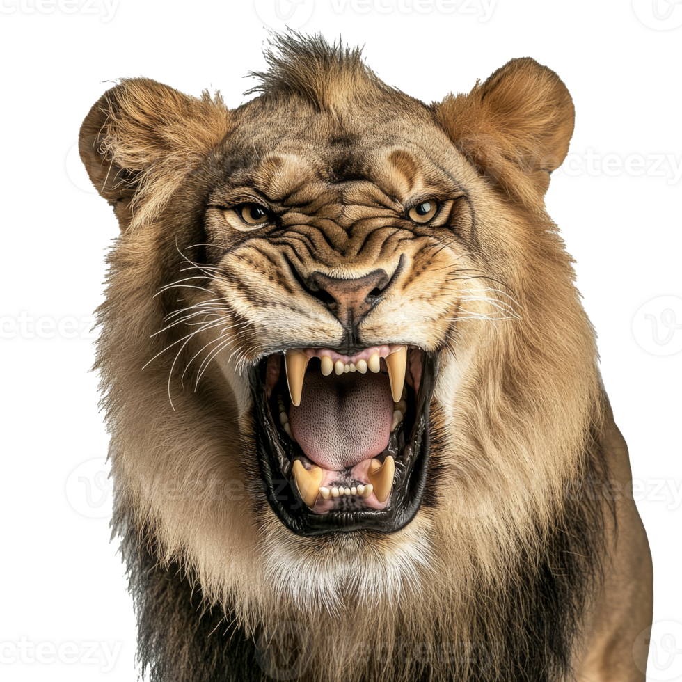 Lion with fierce expression in vivid detail png