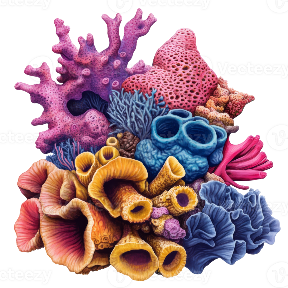Vibrant coral reef ecosystem with diverse species png
