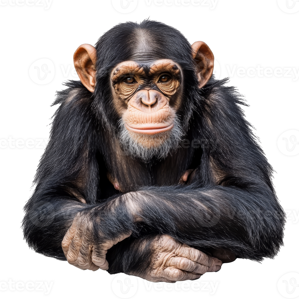 Charming chimpanzee resting with thoughtful gaze png