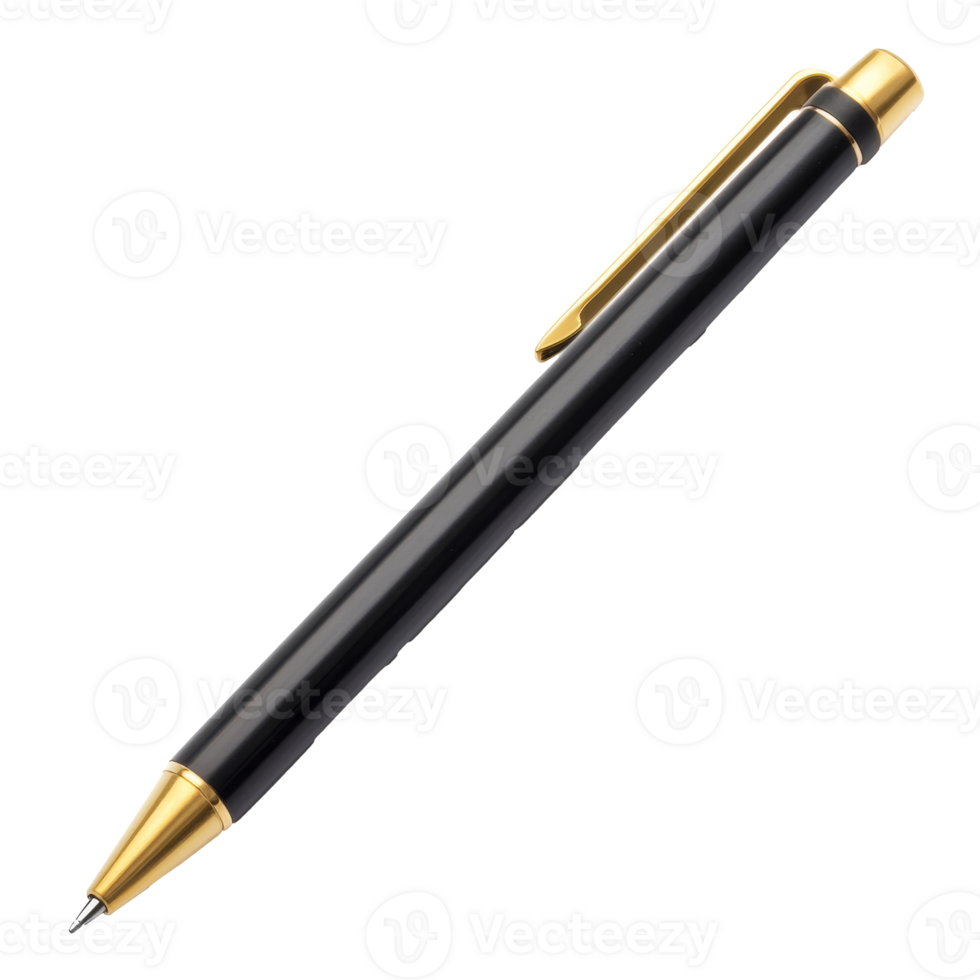 Elegant black pen with golden accents on display png