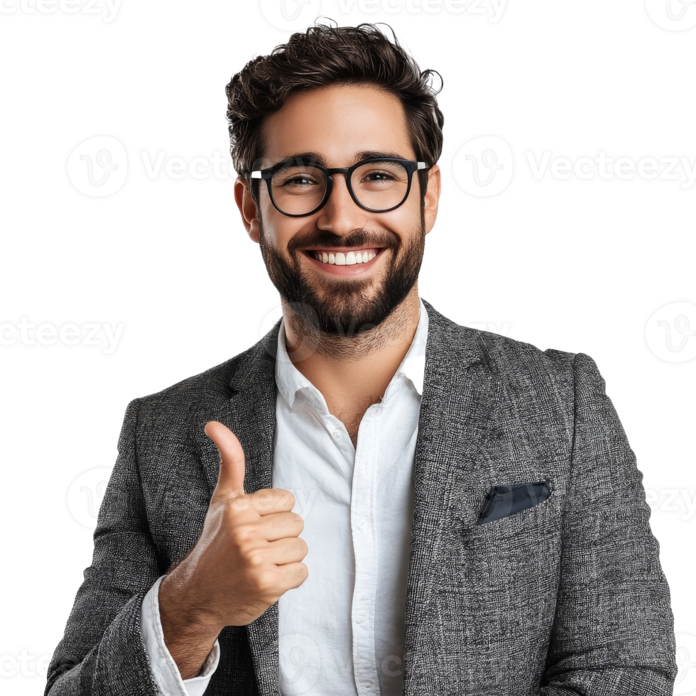 Confident man giving a thumbs up with a smile png