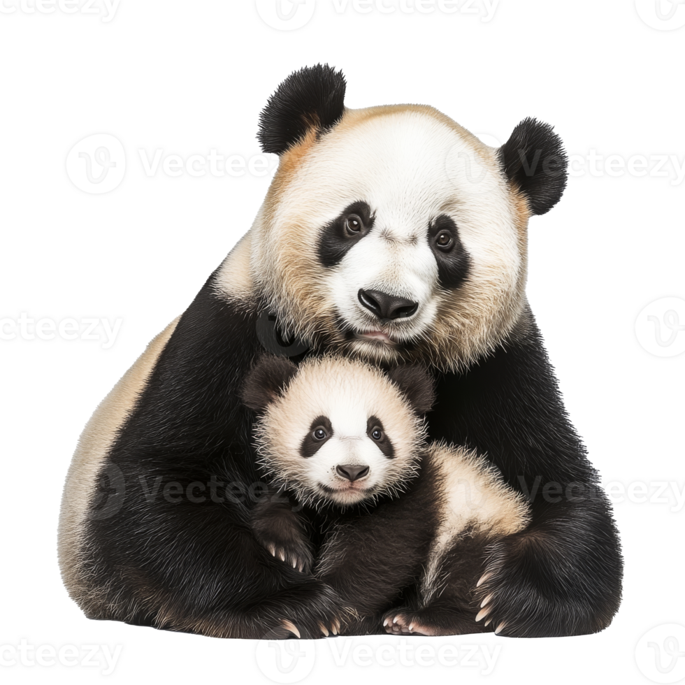 Panda mother and baby cuddling in a joyful moment png
