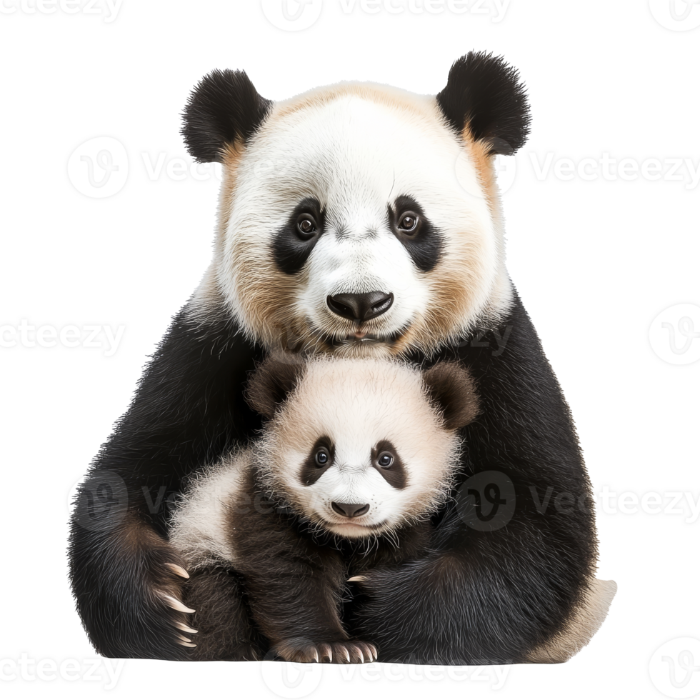 Cute giant panda and cub cuddling together png