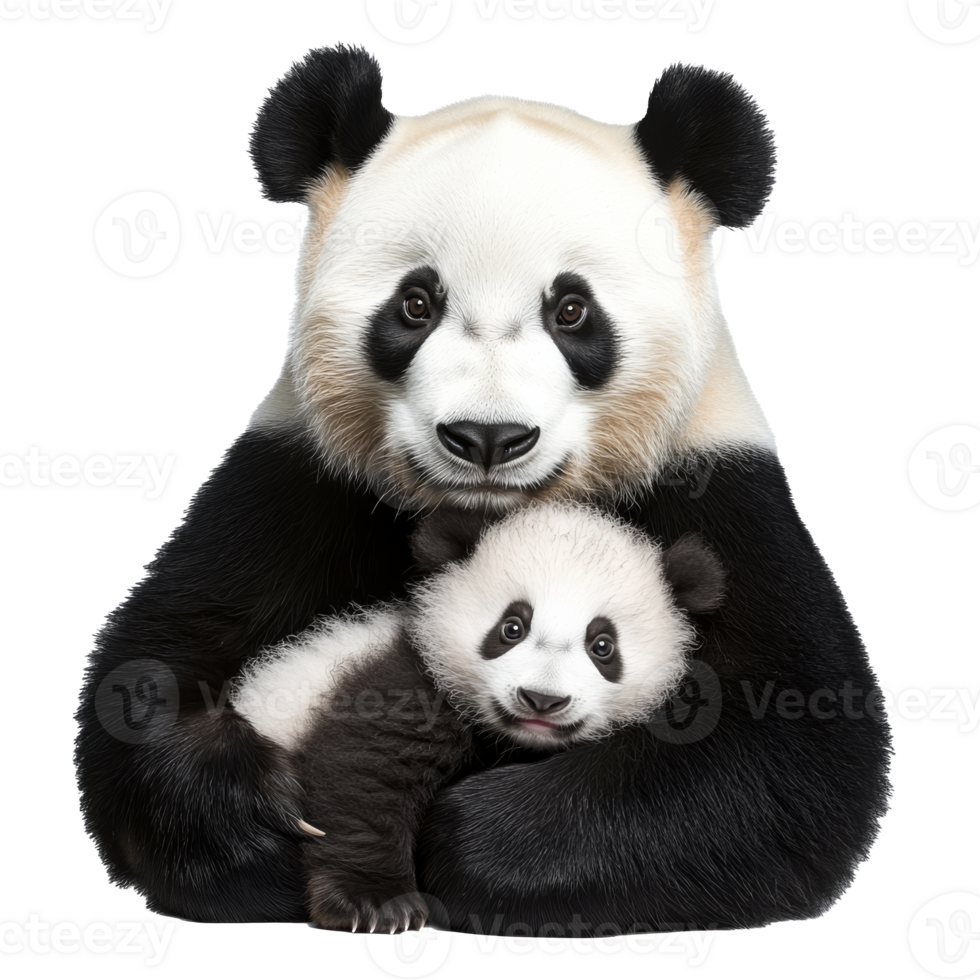 Mother panda cuddles her playful baby panda png