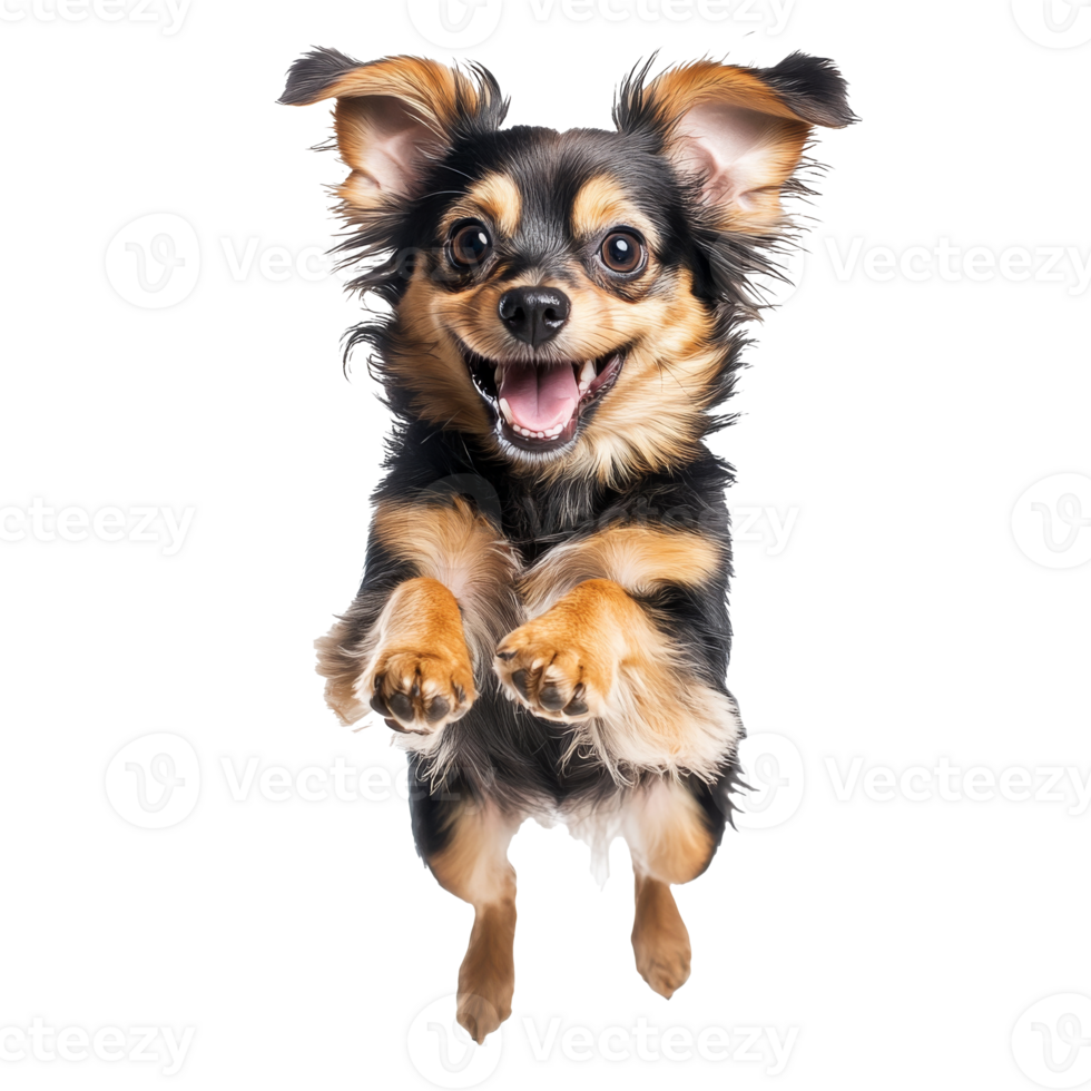 Joyful dog leaps in studio png