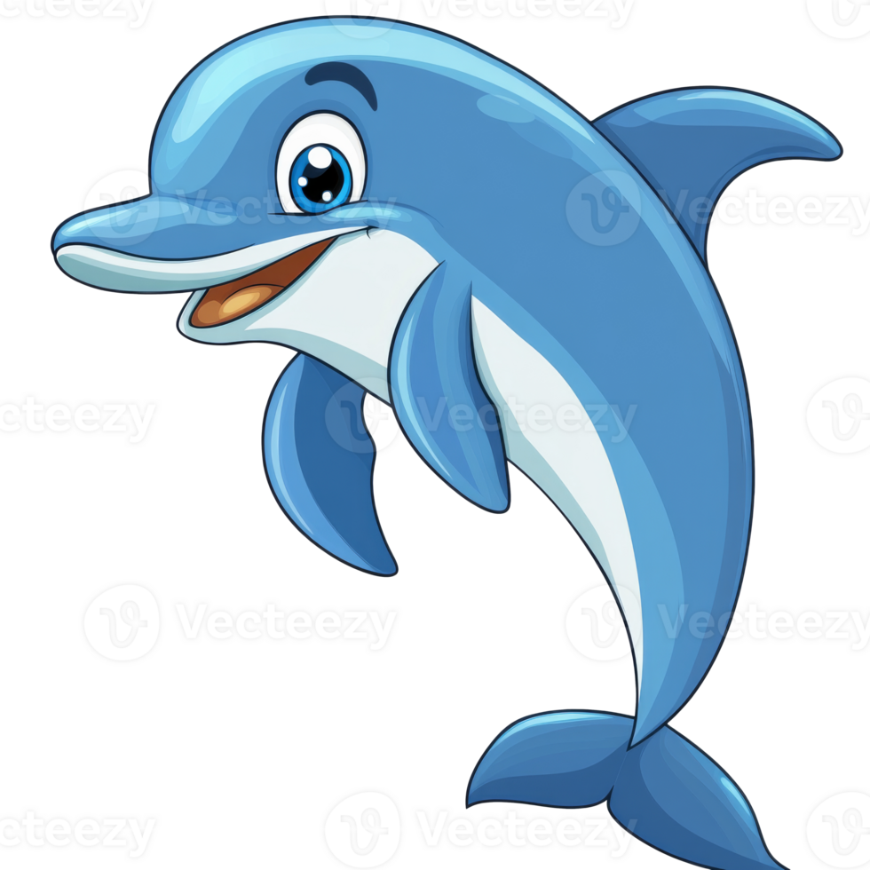 Friendly cartoon dolphin swimming happily png