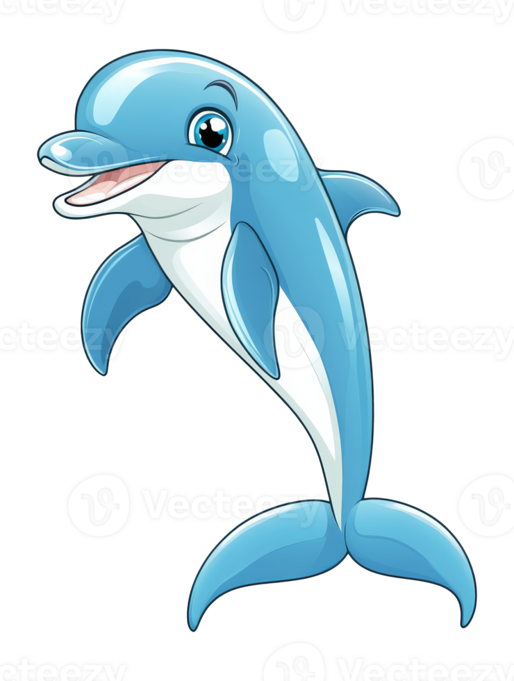 Cute cartoon dolphin swimming and smiling joyfully png