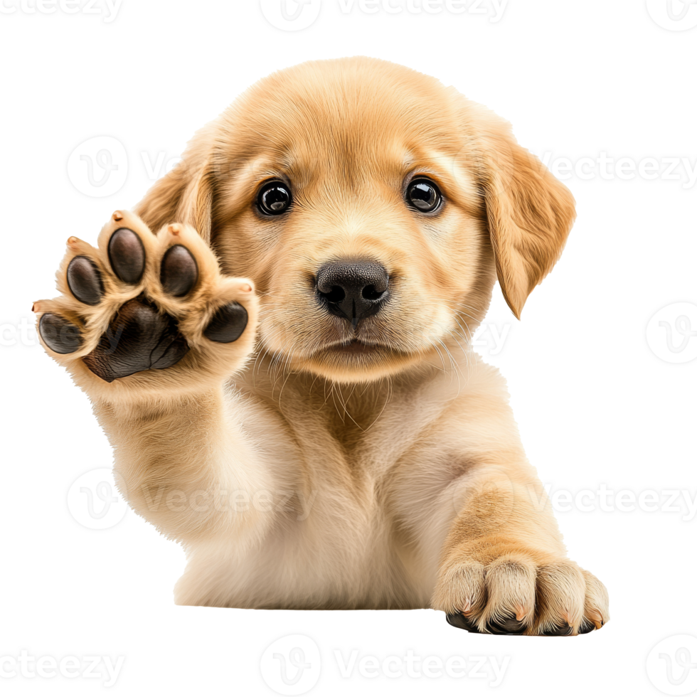 Cute puppy reaching out for attention with paw png
