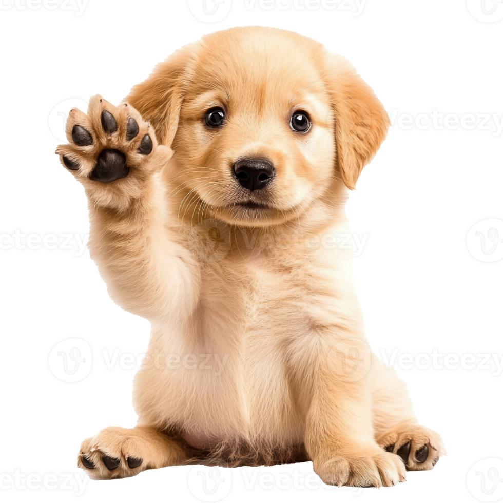 Cute golden puppy waving its paw happily png