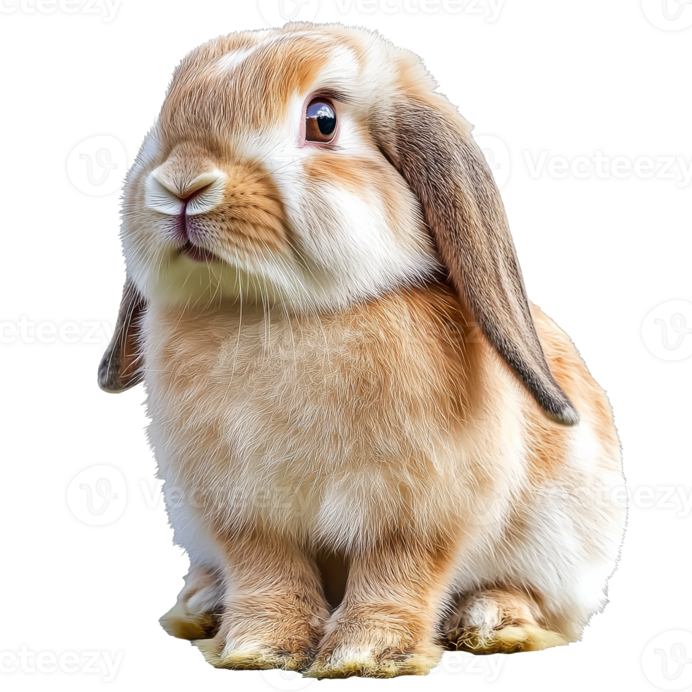 Cute fluffy rabbit sitting on a white background png