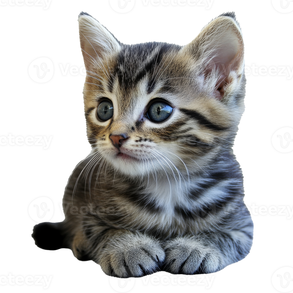 Playful tabby kitten with striking blue eyes png