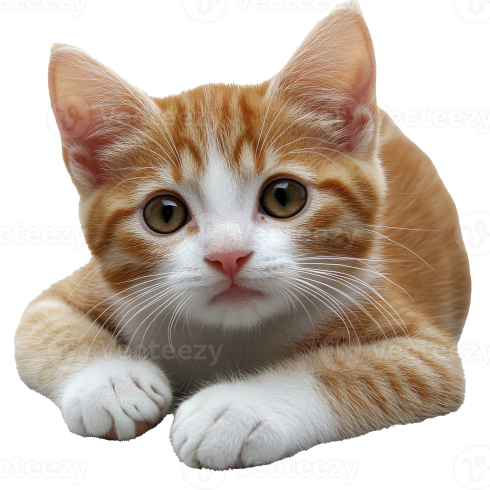 Cute orange tabby kitten laying down quietly png