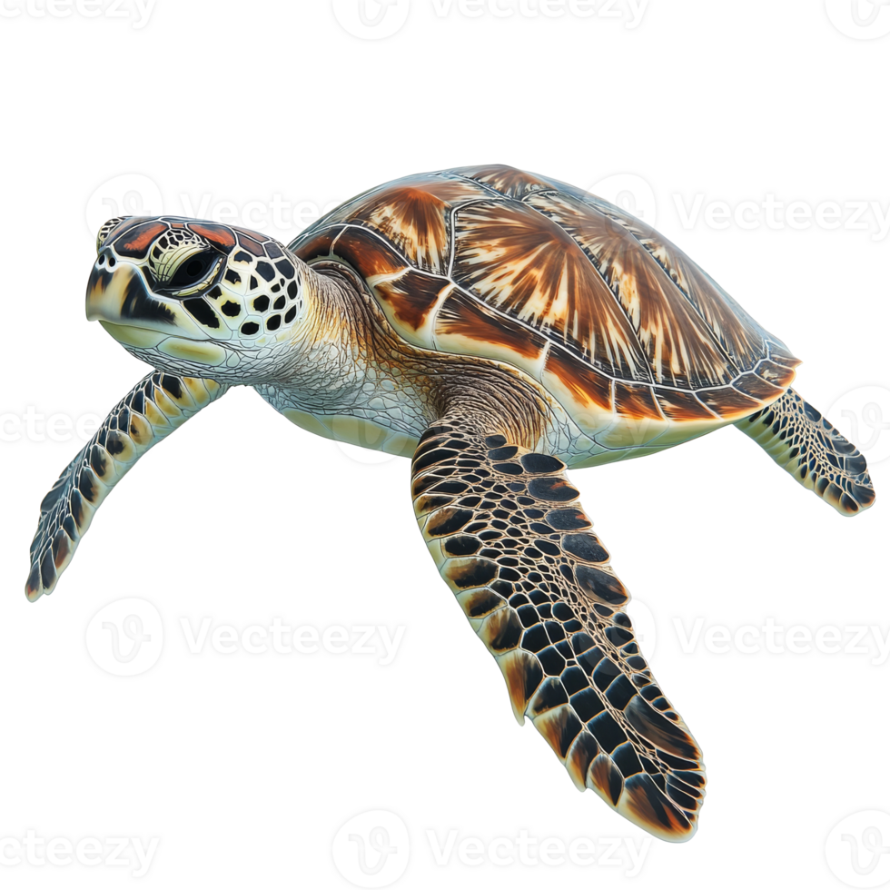 Colorful turtle swimming in clear ocean waters png