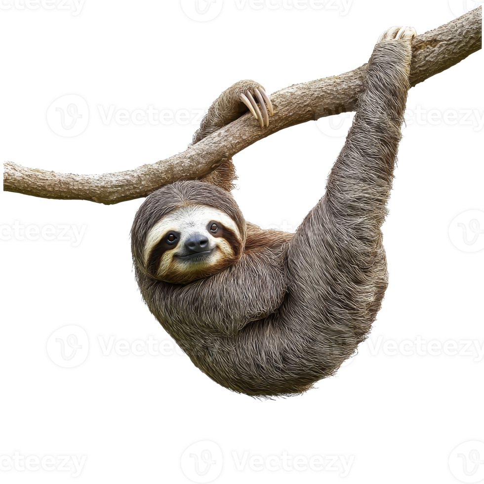 Sloth dangling from a tree branch png
