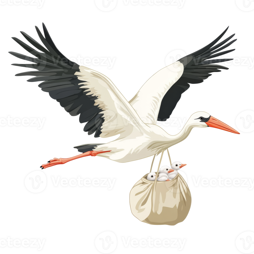 Stork carrying a bundle of joy in flight png
