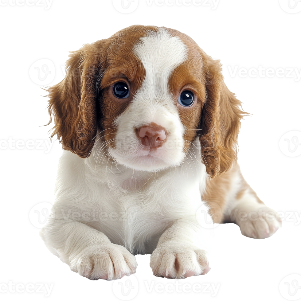 Cute puppy with blue eyes resting on white surface png