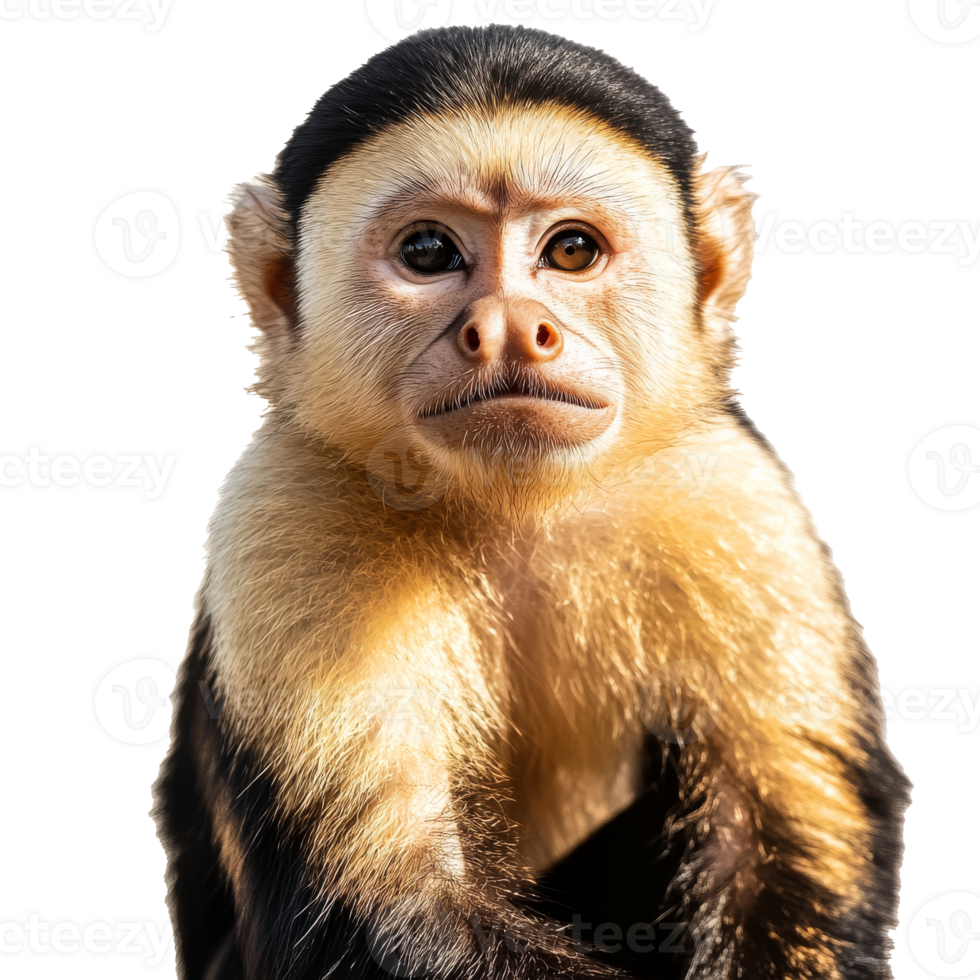 Close up view of a capuchin monkeys face png