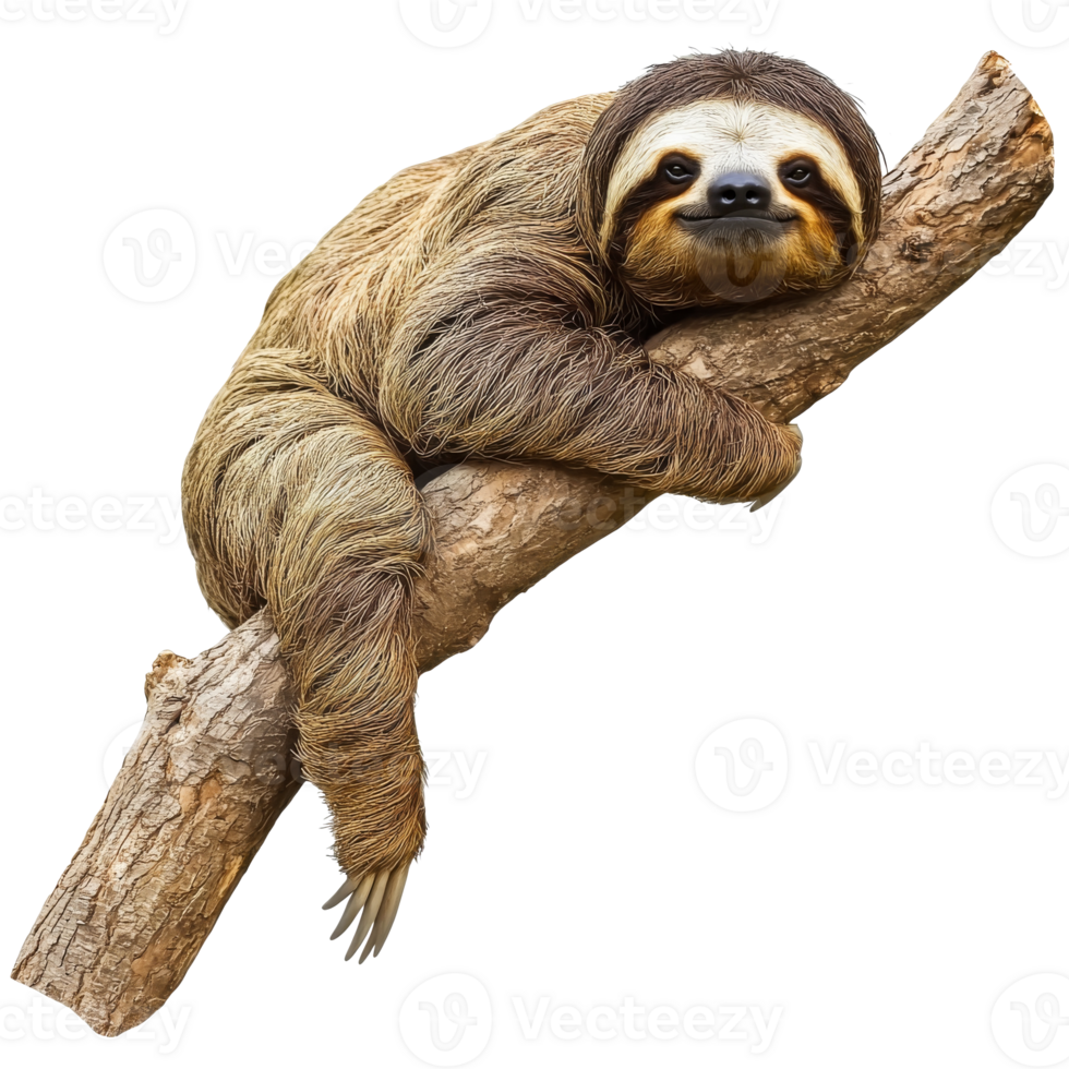 Sloth resting on a branch in a serene pose png