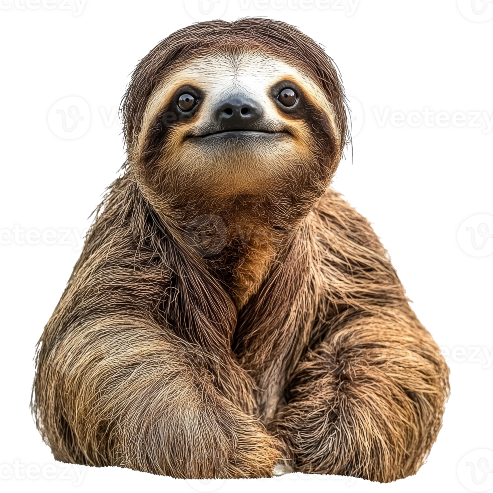 Sloth with a friendly expression relaxing indoors png