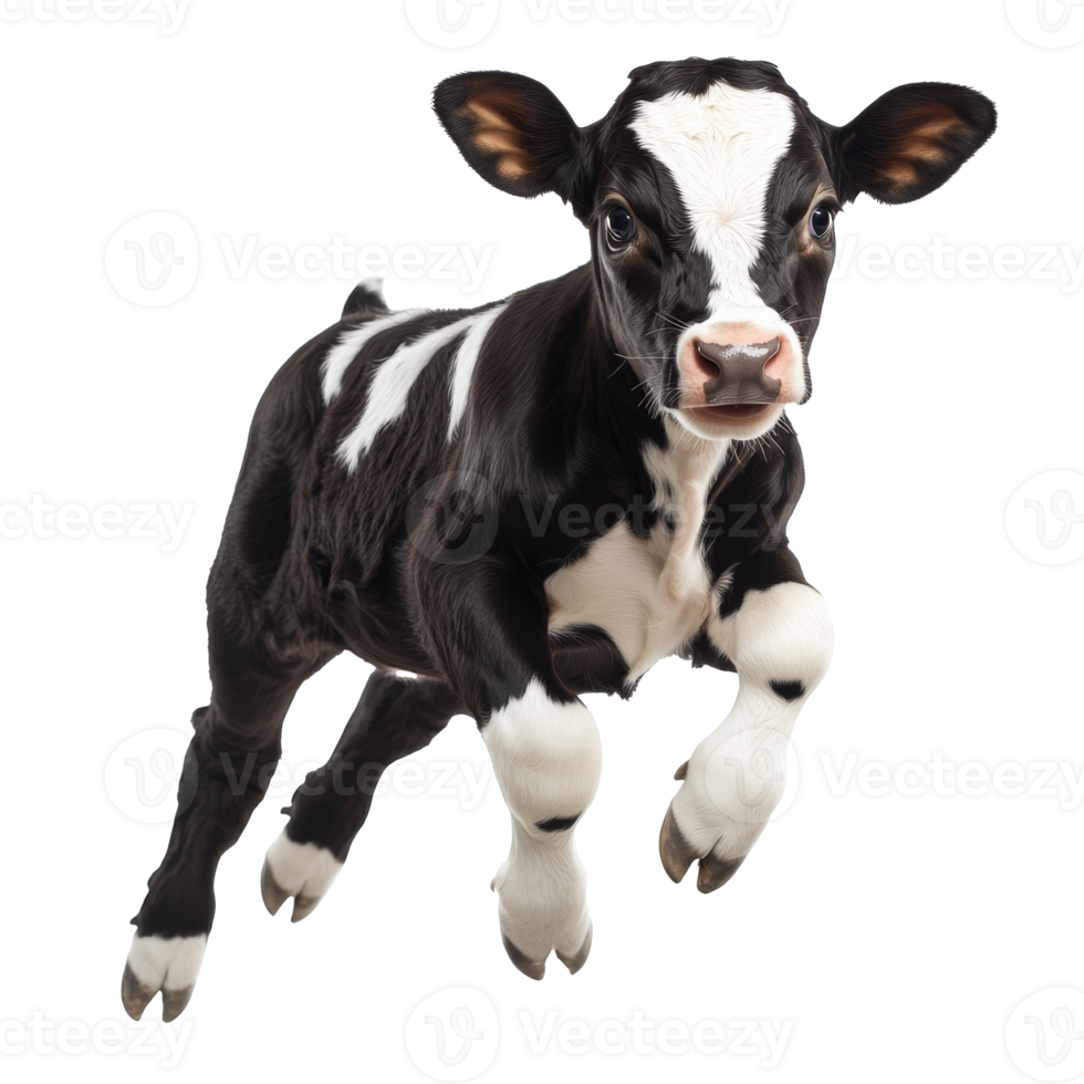 Calf jumping in playful motion on white background png