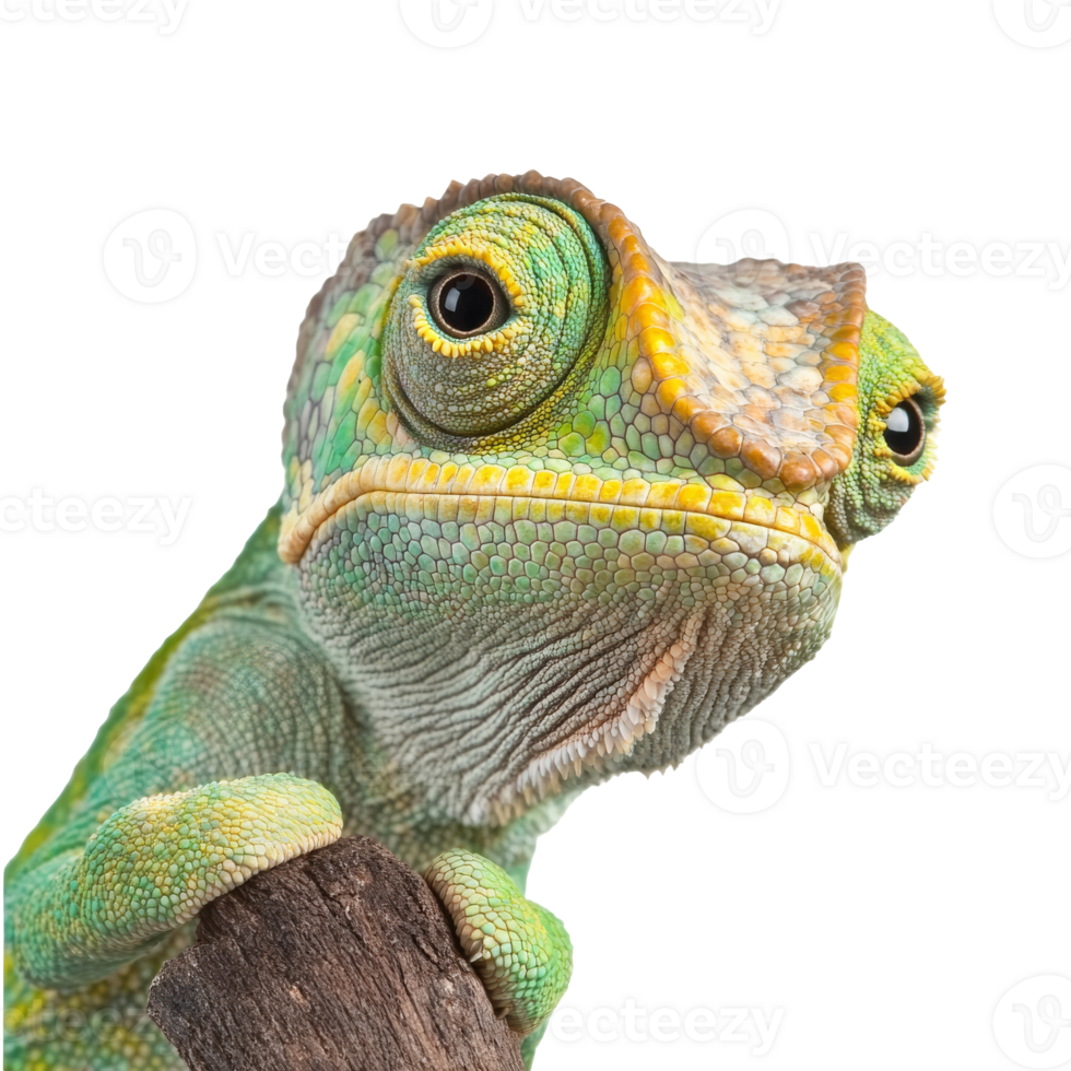 Chameleon perched on a branch in vibrant colors png