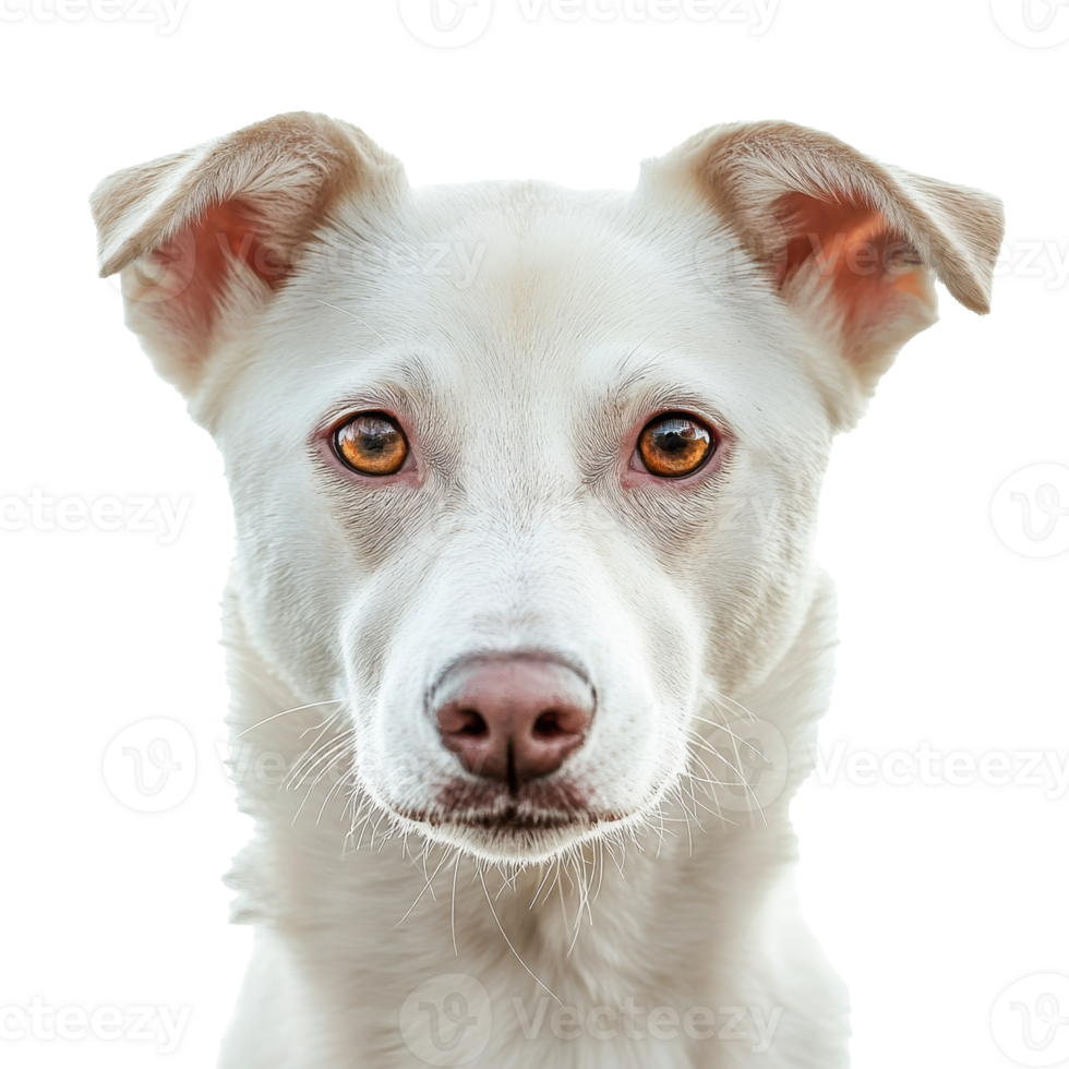 Calm white dog with brown eyes png