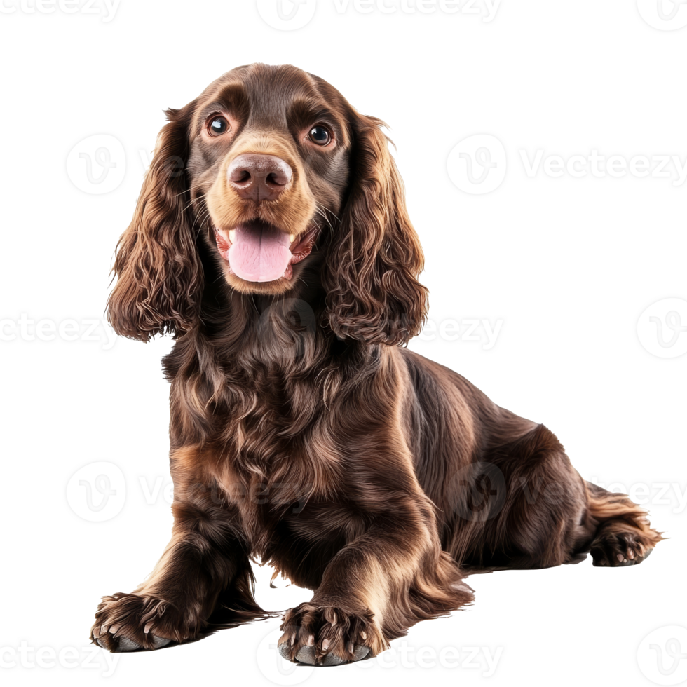 Happy brown spaniel posing for a portrait png