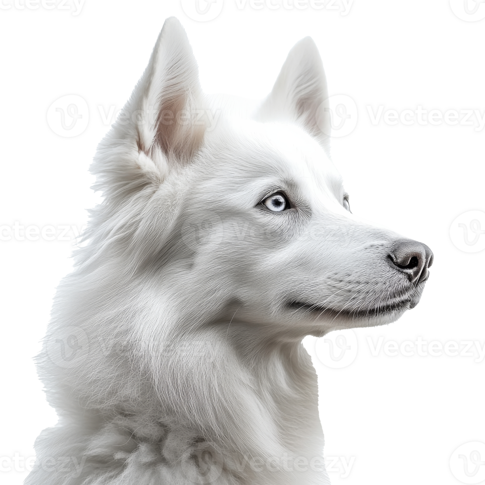 White fluffy dog with striking blue eyes close up png