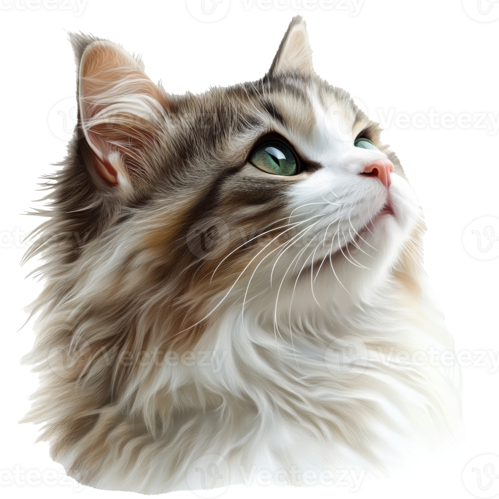 Majestic cat gazing upwards in serene pose png