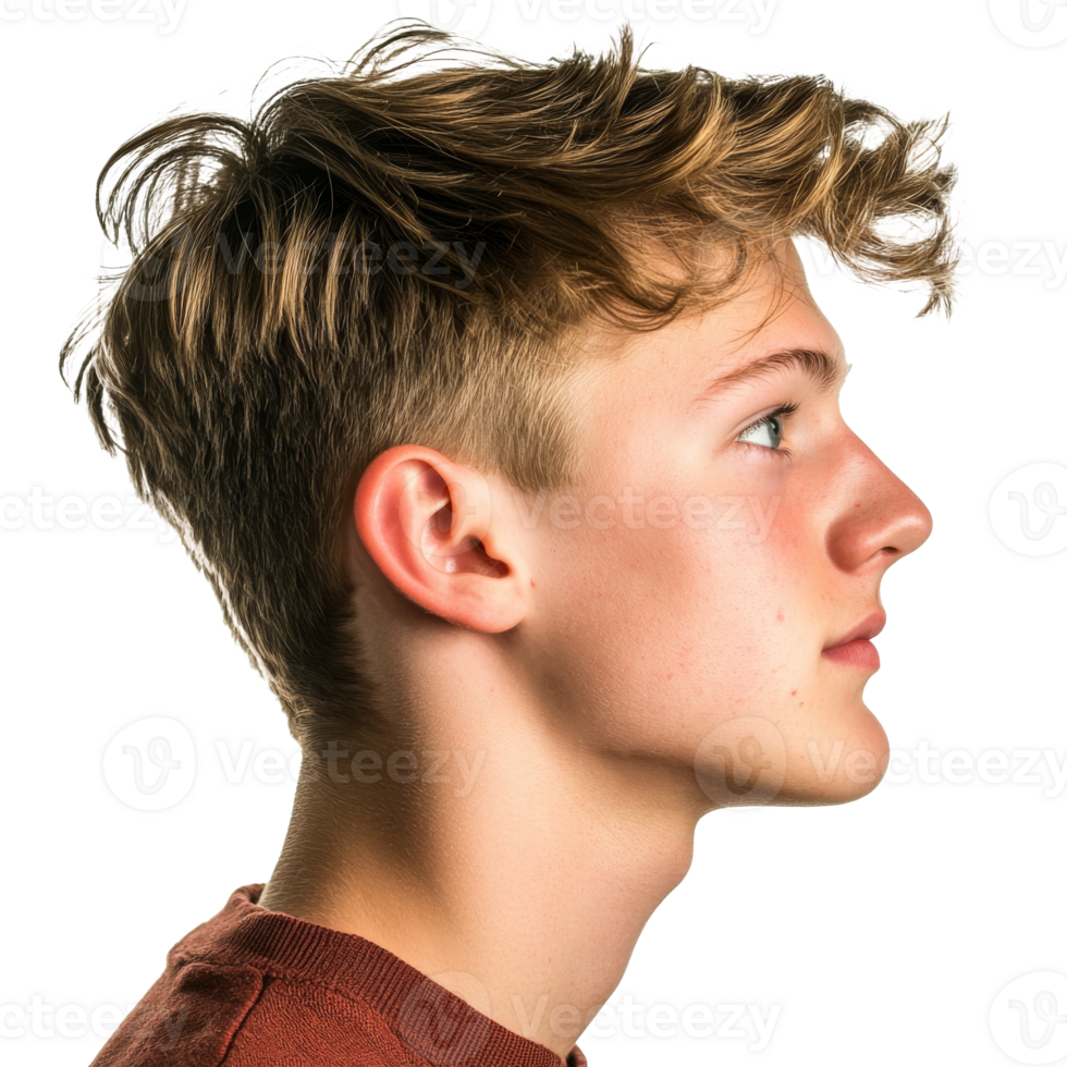 Profile view of a young man with stylish hair png