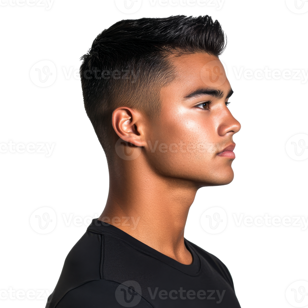 Model with modern hairstyle in profile png
