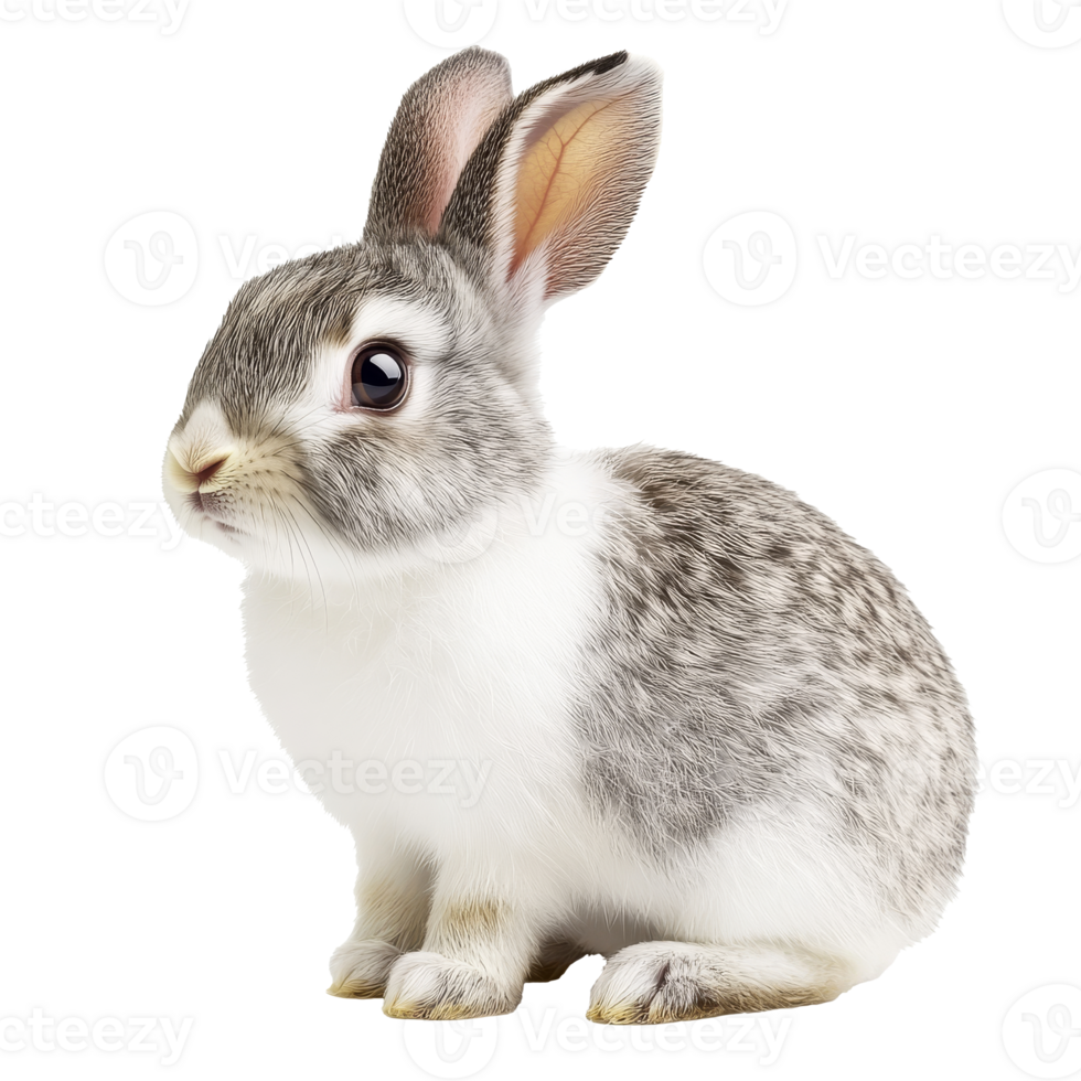Cute gray and white rabbit sitting quietly png