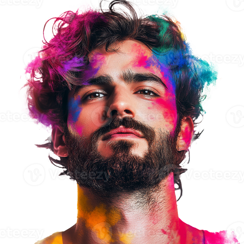 Artistic portrait of a man with colorful powder png