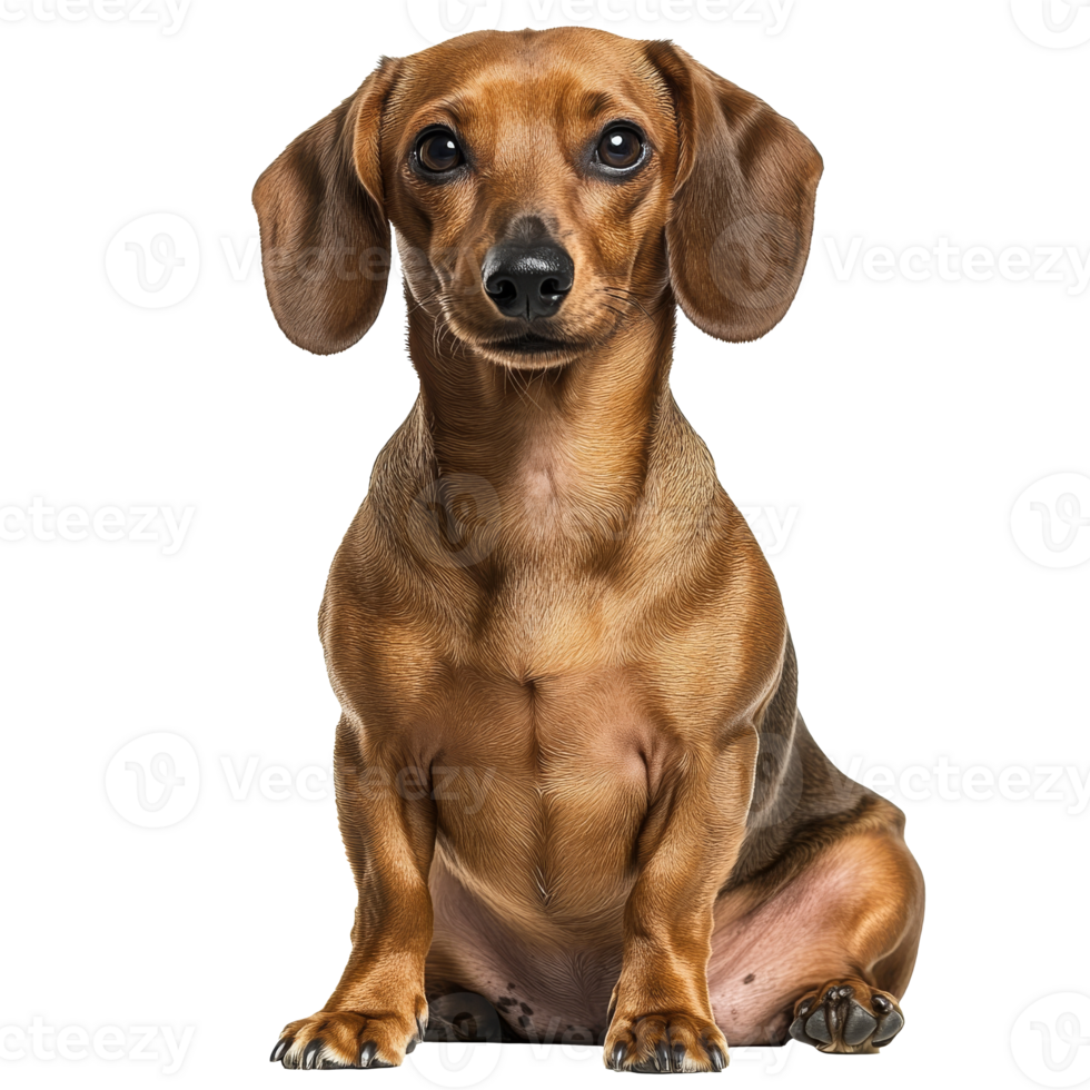 Cute brown dachshund sitting calmly indoors png