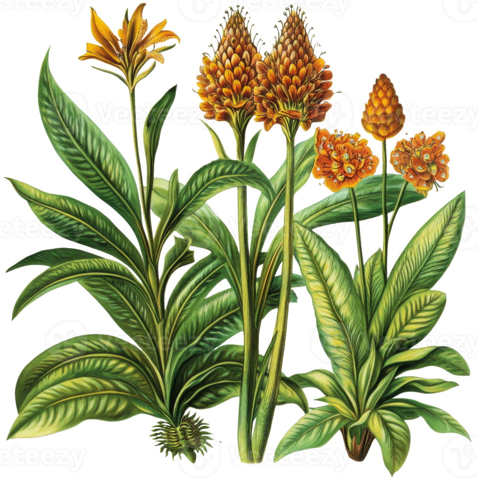 Botanical illustration of vibrant tropical plants png