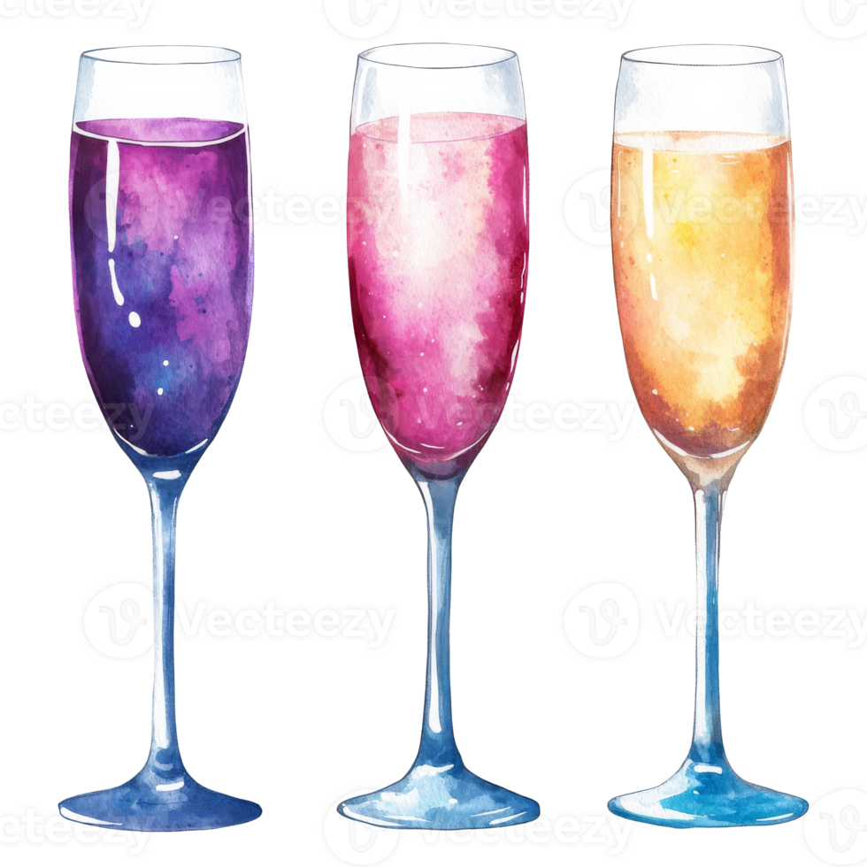 Colorful drinks in elegant glasses png