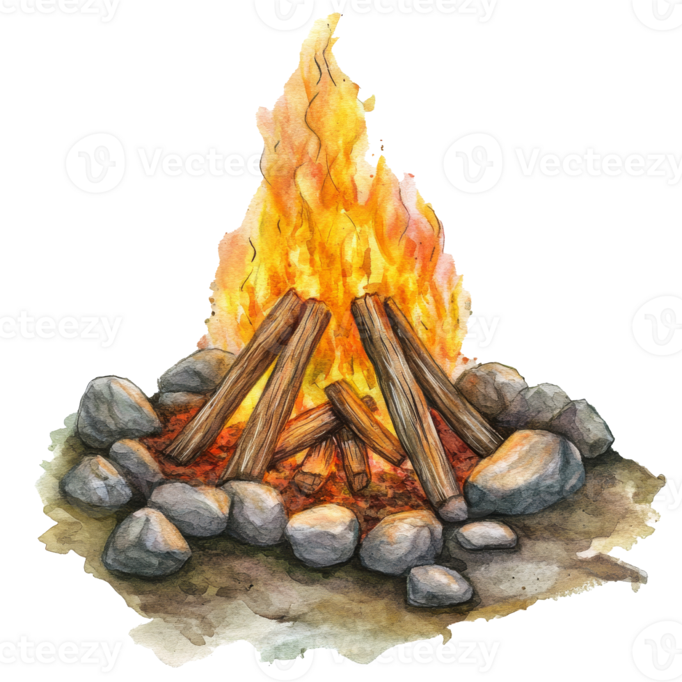 Campfire burning brightly in a stone circle png
