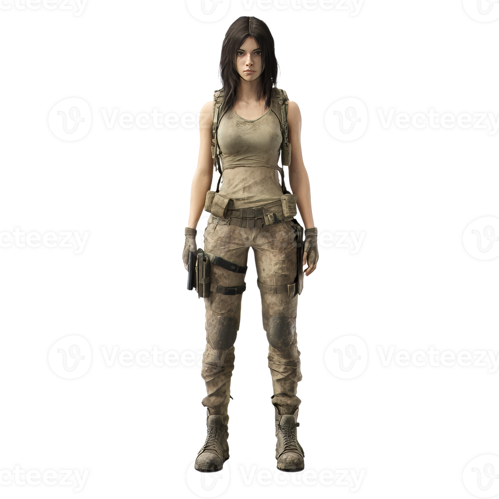 Bold female hero in tactical gear png