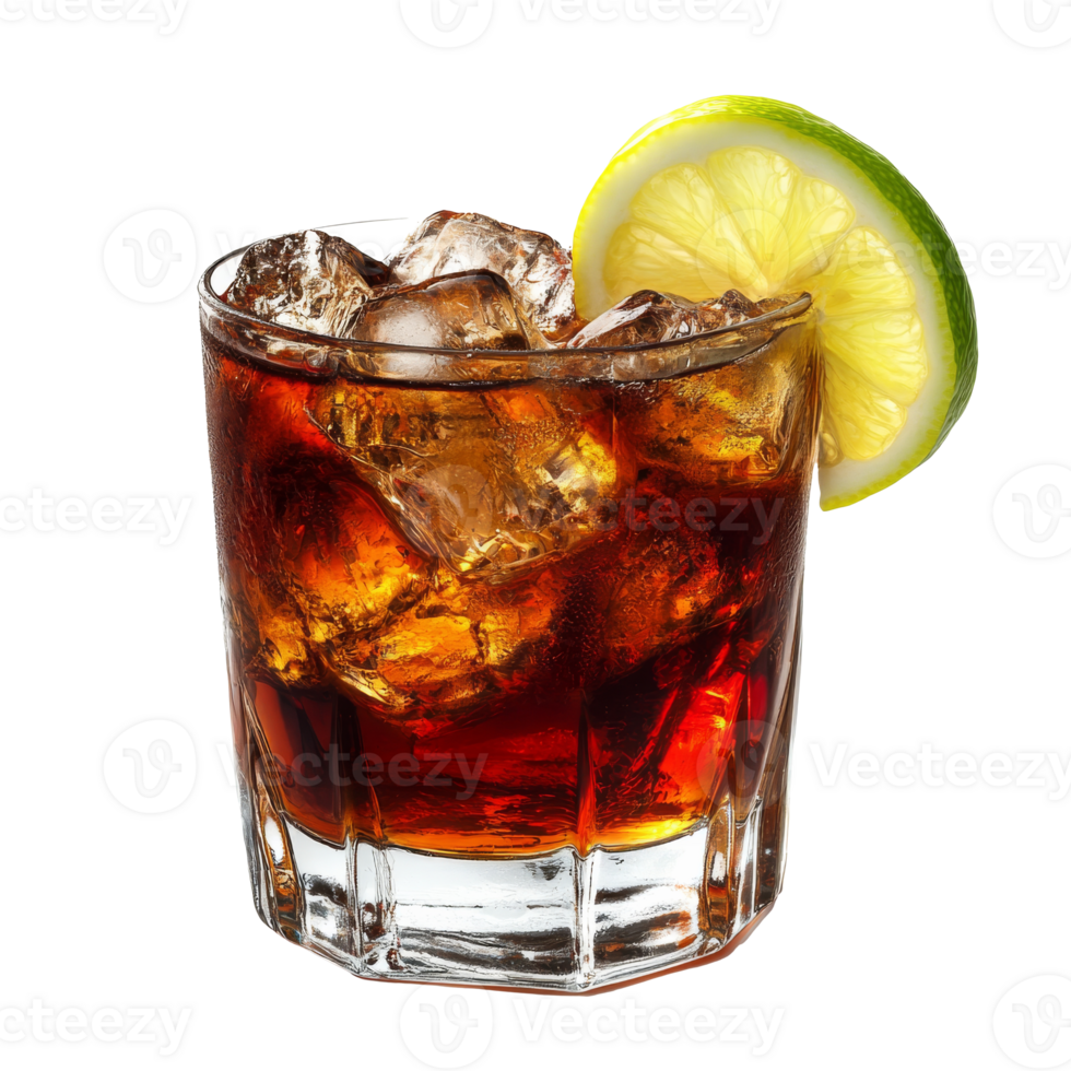 Refreshing drink with ice and lime garnish png