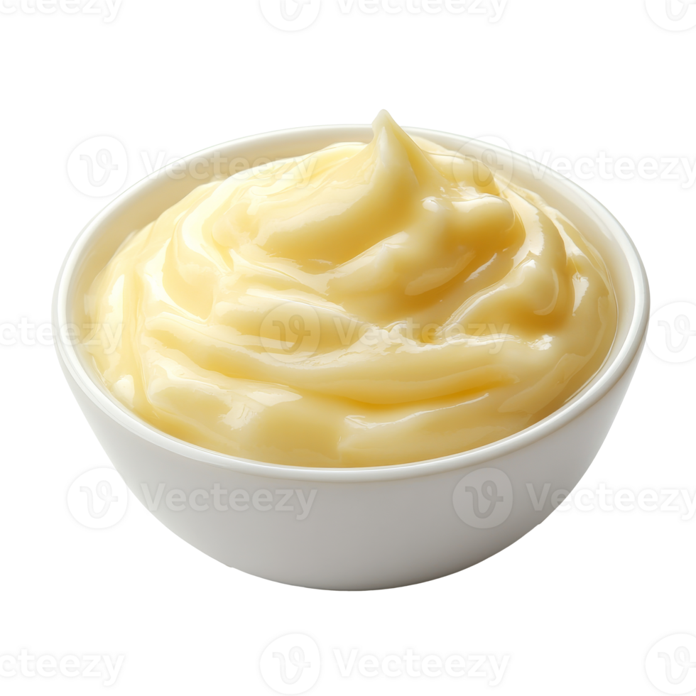 Creamy homemade mayonnaise in a white bowl png