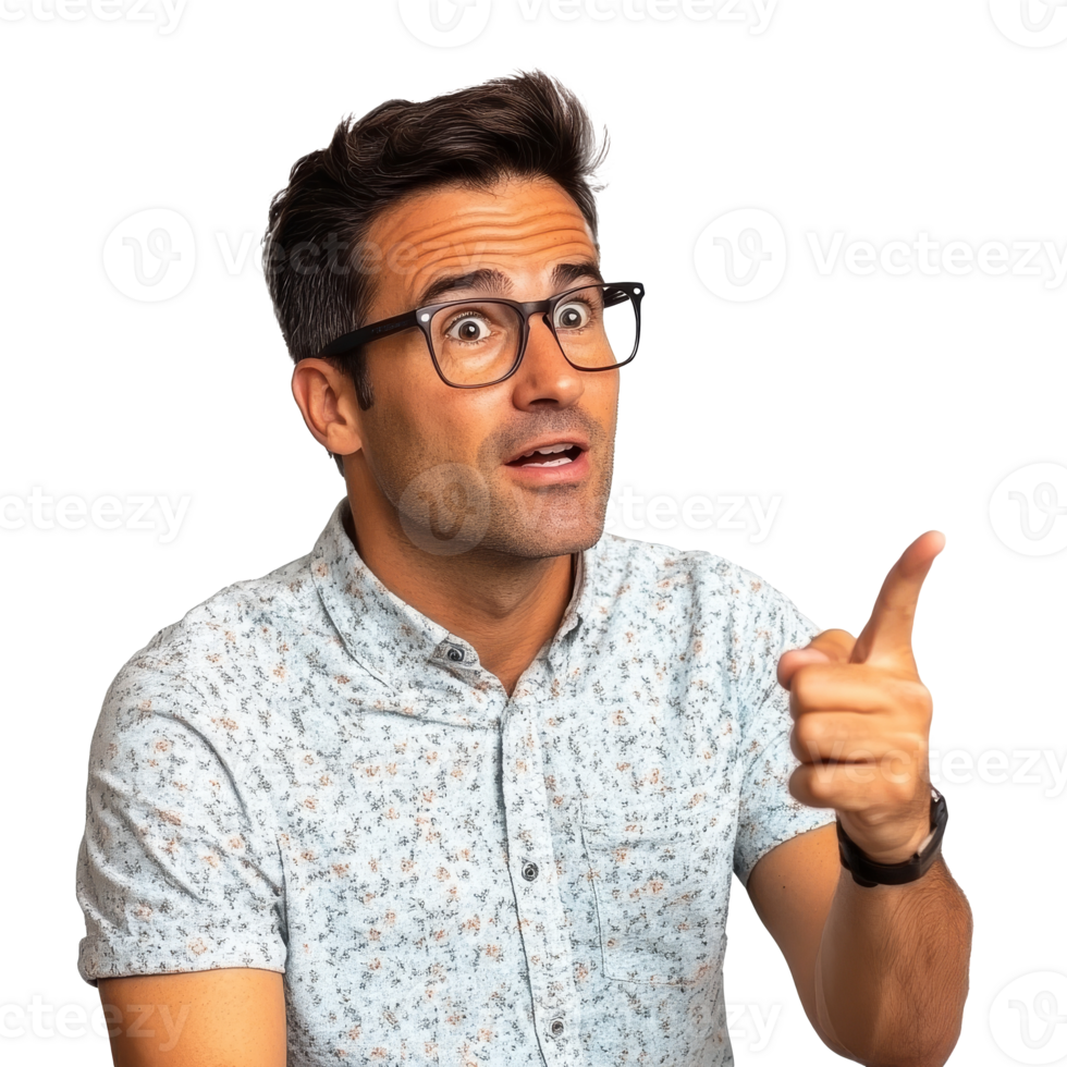 Surprised man explaining a point with enthusiasm png