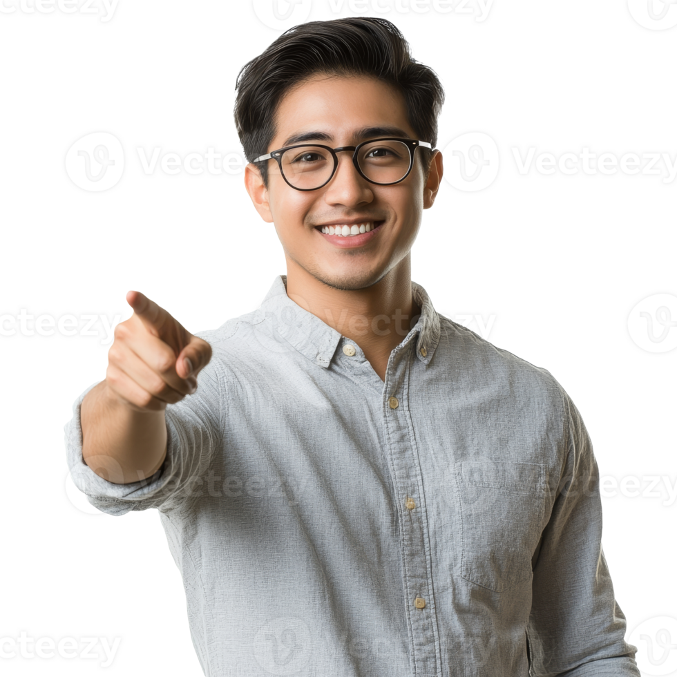 Smiling young man gestures with confidence png