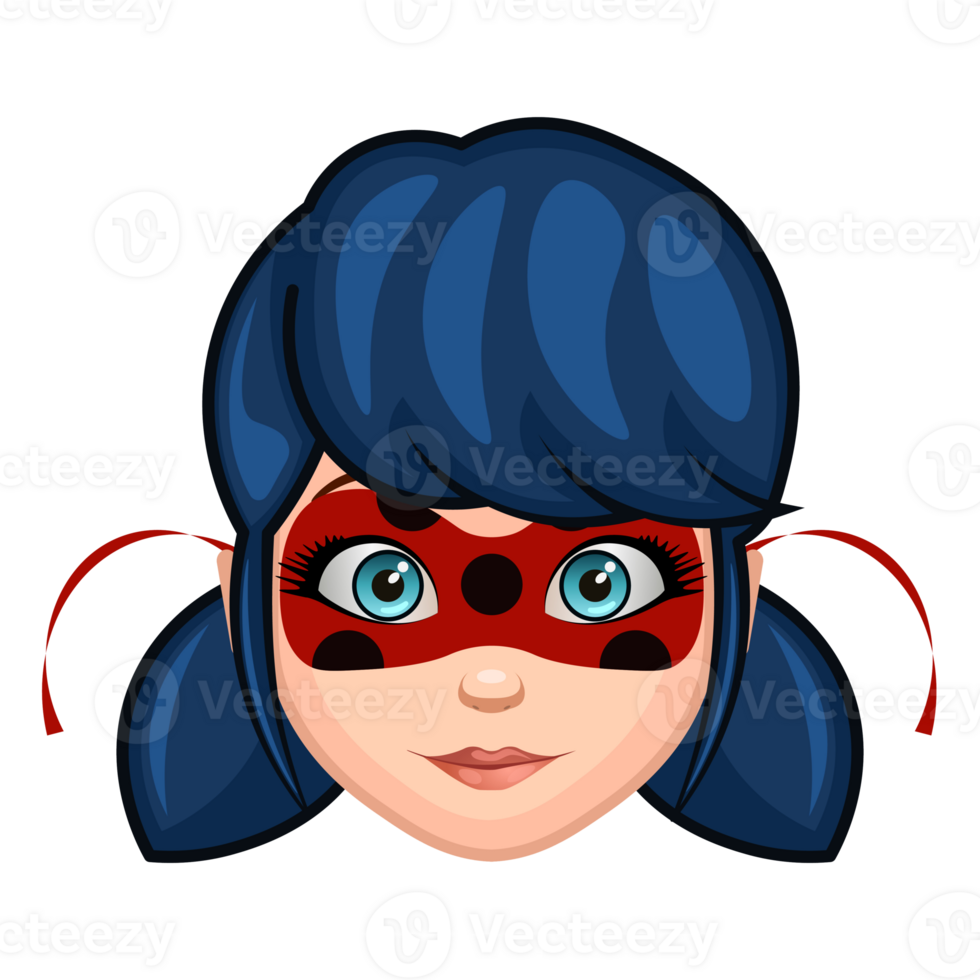 A girl with a red mask and dark blue hair Large size of emoji face png