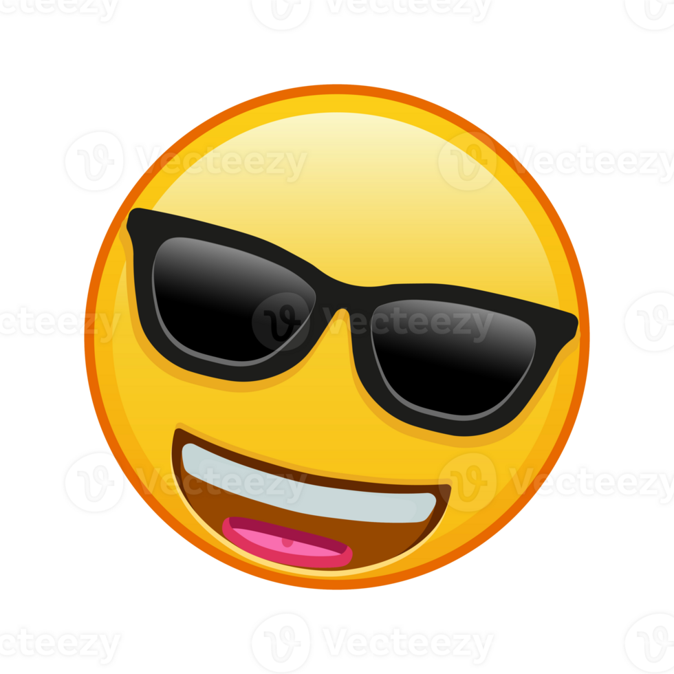 A grinning face with smile and sunglasses Large size of yellow emoji smile png