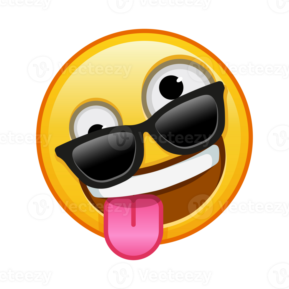 A grinning face with sunglasses one large and one small eye png