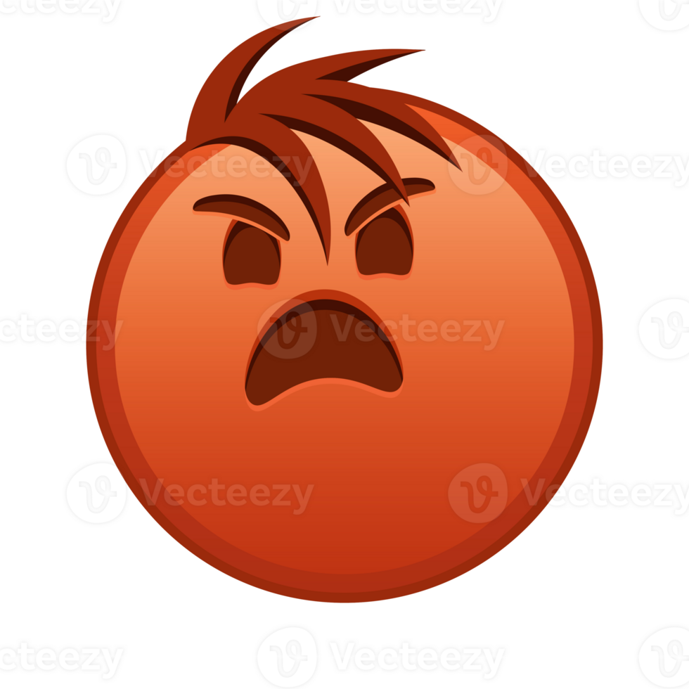 Angry face Large size of red emoji smile with hair png